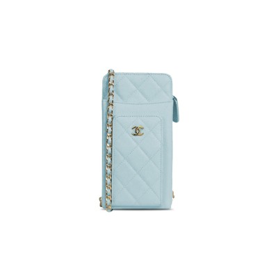 CHANEL CAVIAR QUILTED CC PHONE HOLDER BABY BLUE AP0990 (18*10*3cm)